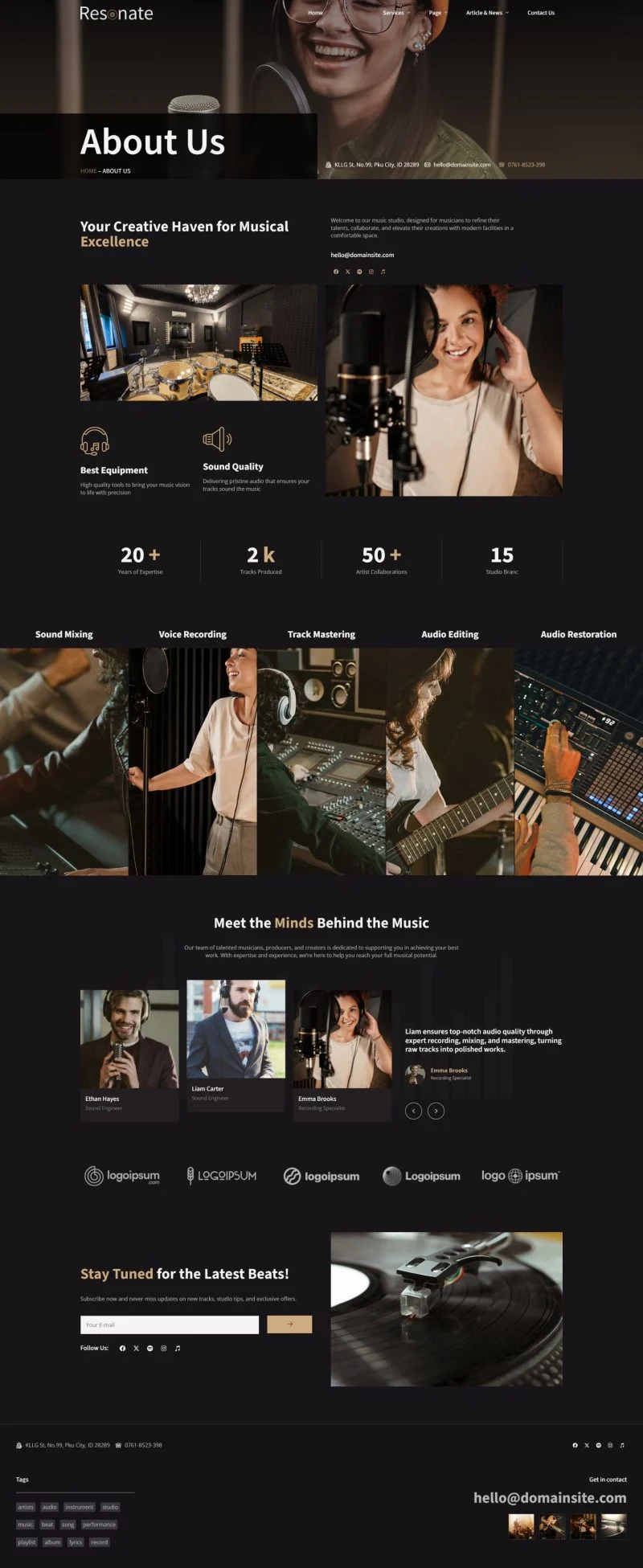 音乐工作室租赁Elementor网站模板_一键导入快速建站插图2-WP资源海 DJ/唱片 Elementor 模板关于我们预览