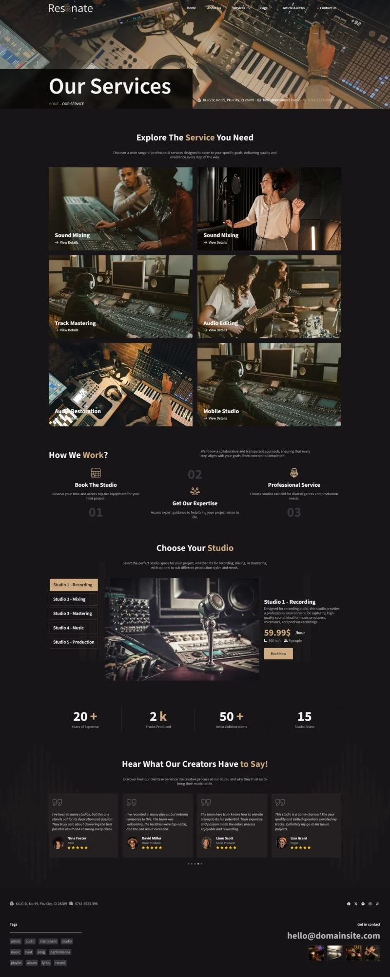 音乐工作室租赁Elementor网站模板_一键导入快速建站插图3-WP资源海 DJ/唱片 Elementor 模板服务页面预览