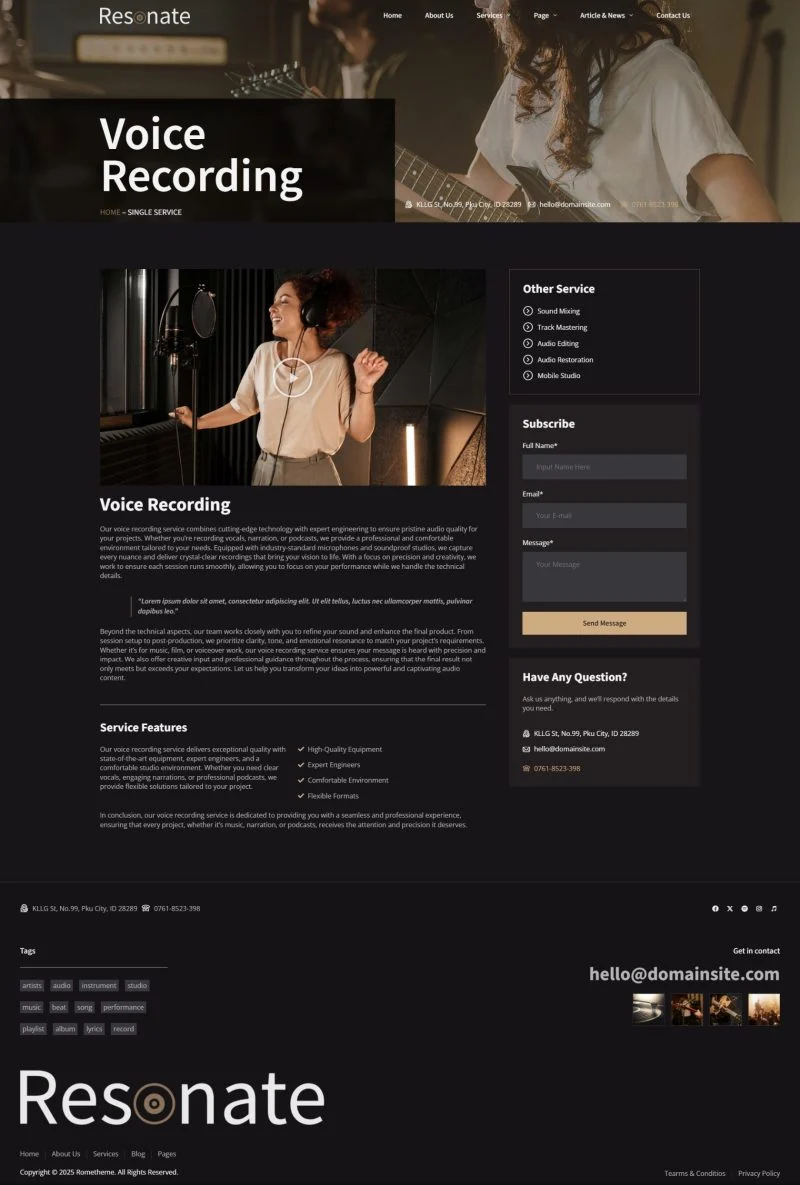 音乐工作室租赁Elementor网站模板_一键导入快速建站插图4-WP资源海 DJ/唱片 Elementor 模板服务详情预览