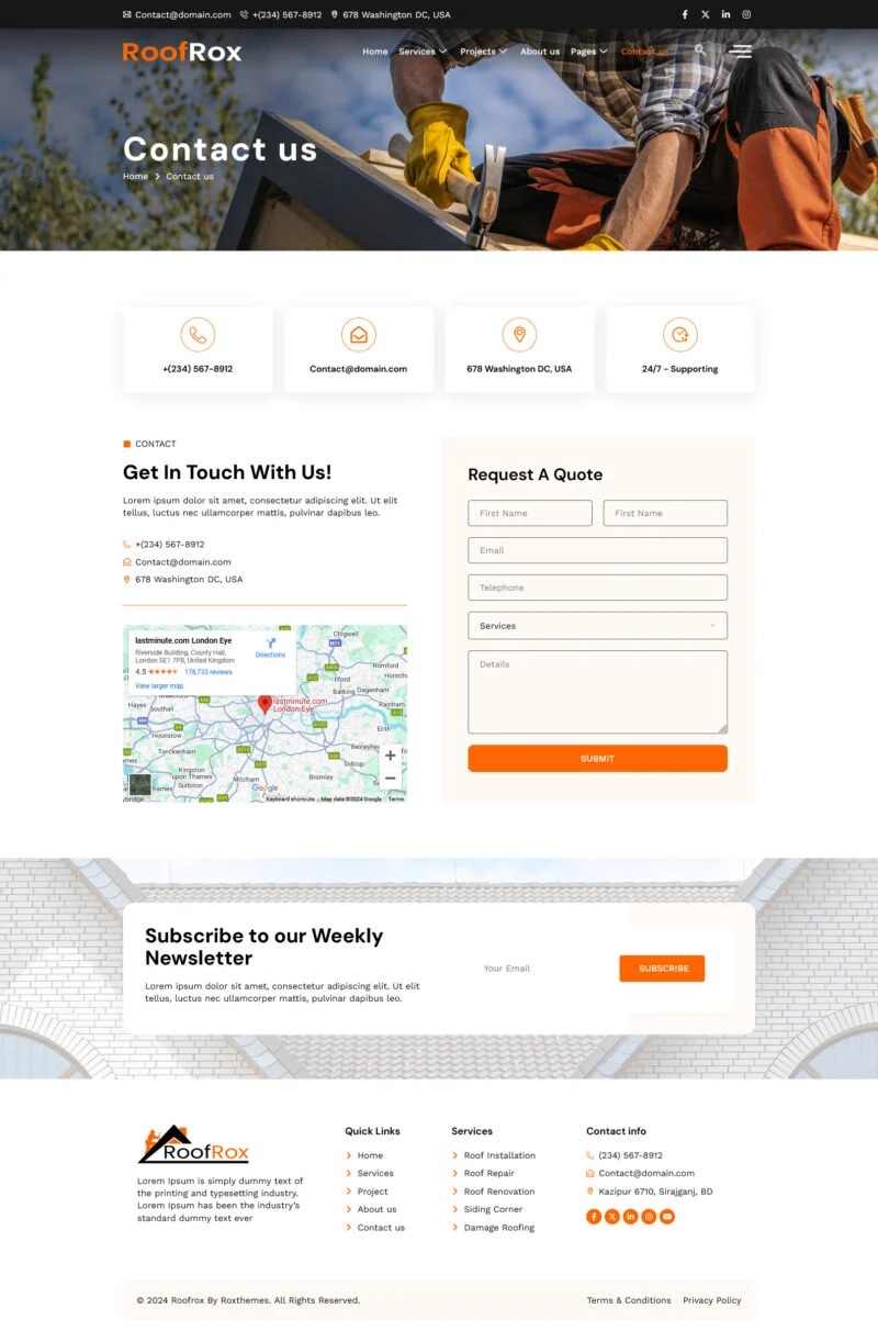 屋顶维修安装Elementor网站模板_一键导入快速建站插图5-WP资源海 装修 Elementor 模板联系页面预览