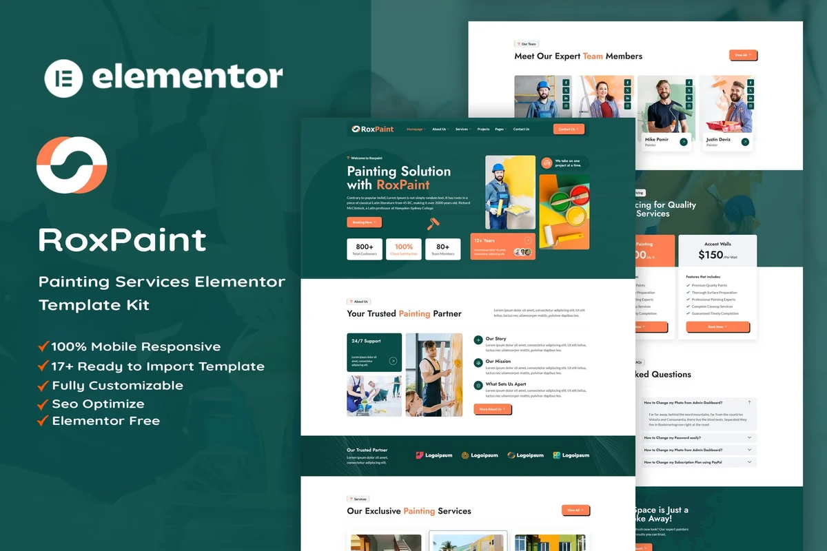 油漆工程Elementor网站模板_一键导入快速建站