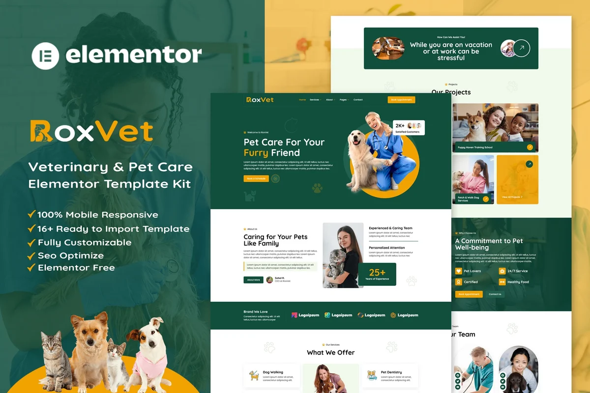 宠物医院Elementor网站模板_一键导入快速建站