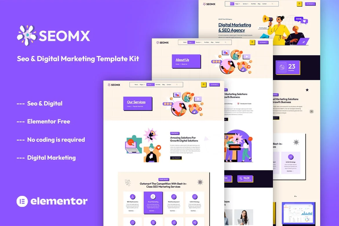 SEO代理服务Elementor网站模板_一键导入快速建站