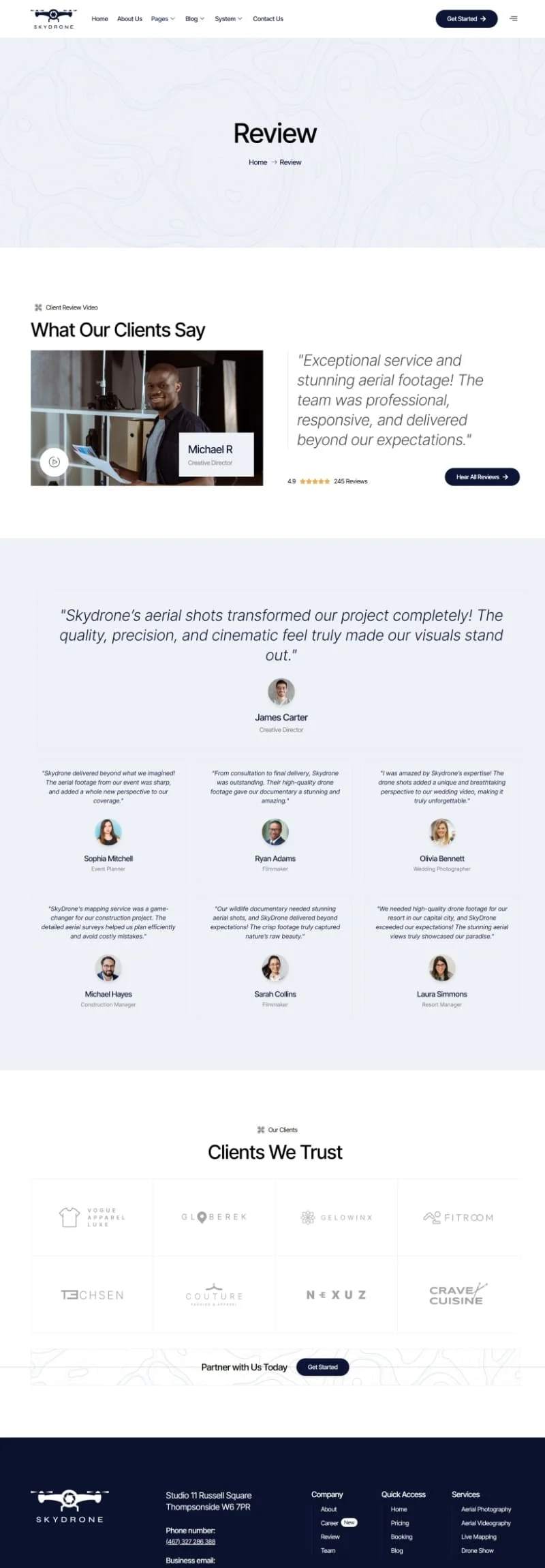 航拍摄影Elementor网站模板_一键导入快速建站插图4-WP资源海 摄影 Elementor 模板客户评价预览