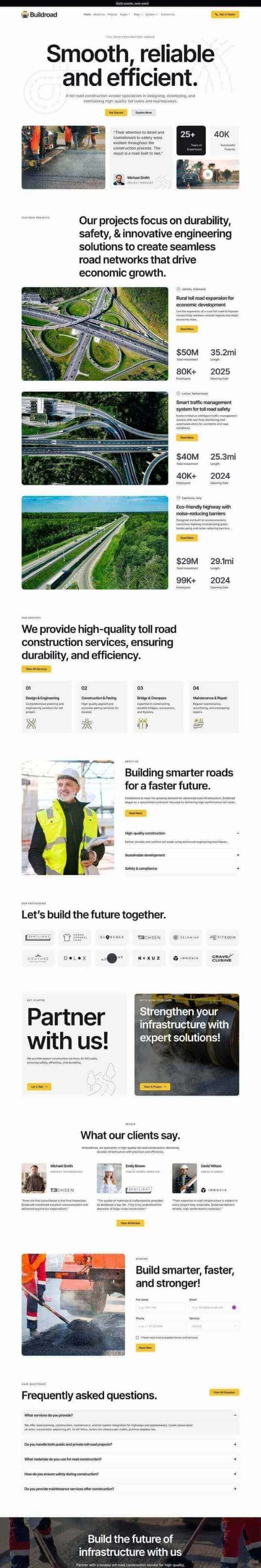 道路桥梁施工Elementor网站模板_一键导入快速建站插图1-WP资源海 建筑/地产 Elementor 模板首页预览