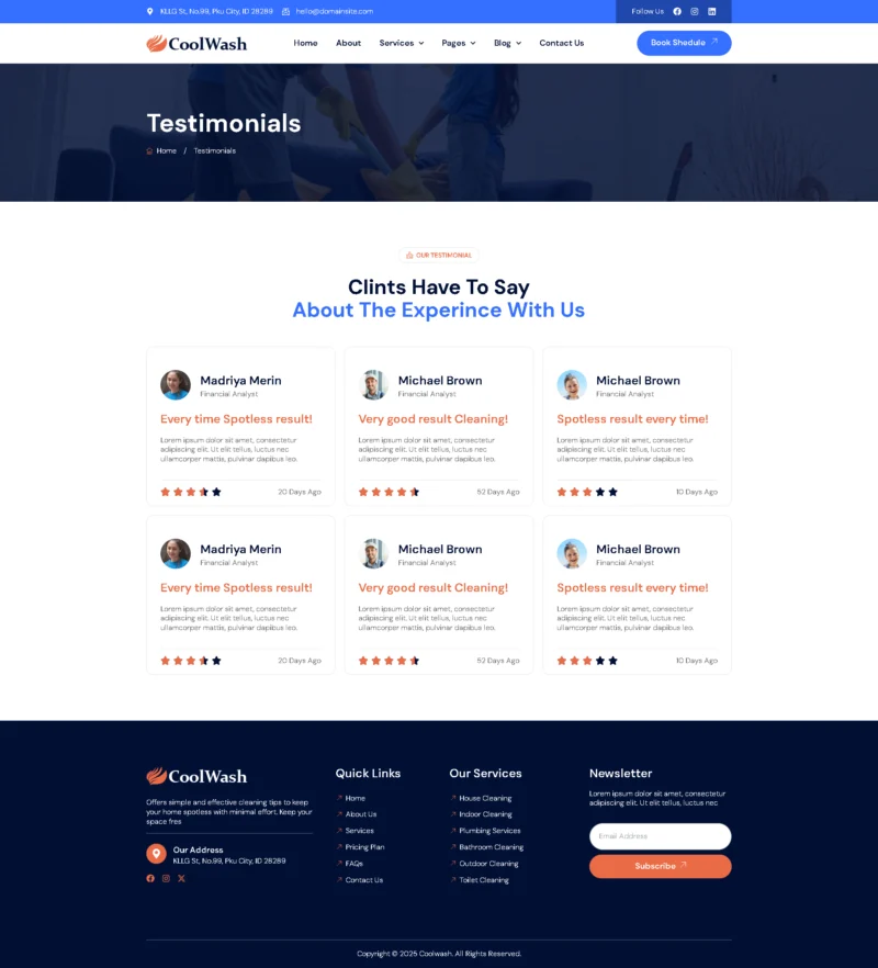 保洁 Elementor 模板客户评价预览