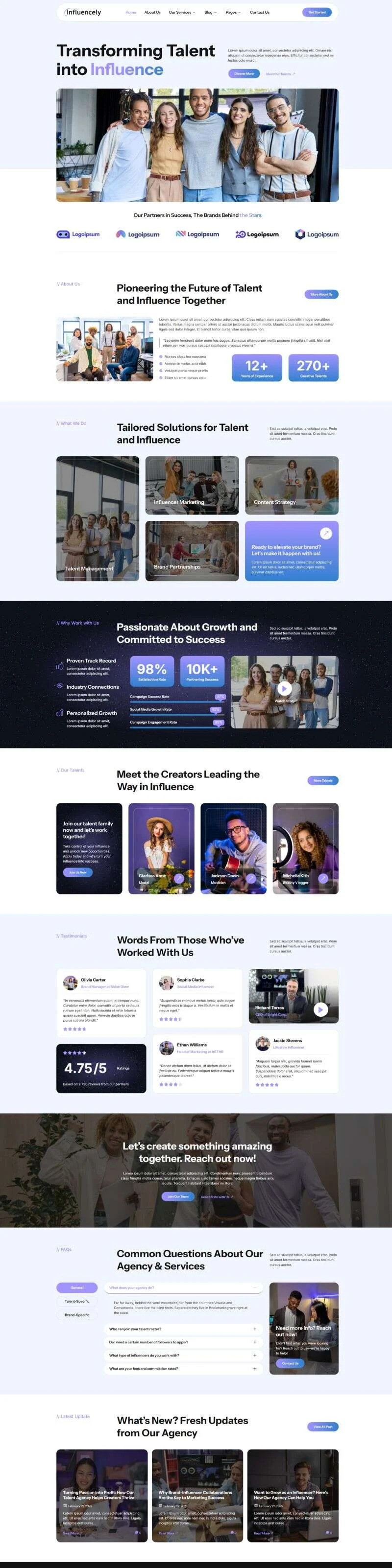 网红人才代理Elementor网站模板_一键导入快速建站插图1-WP资源海 社交 Elementor 模板首页预览