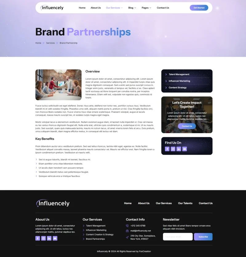 网红人才代理Elementor网站模板_一键导入快速建站插图3-WP资源海 社交 Elementor 模板服务详情预览