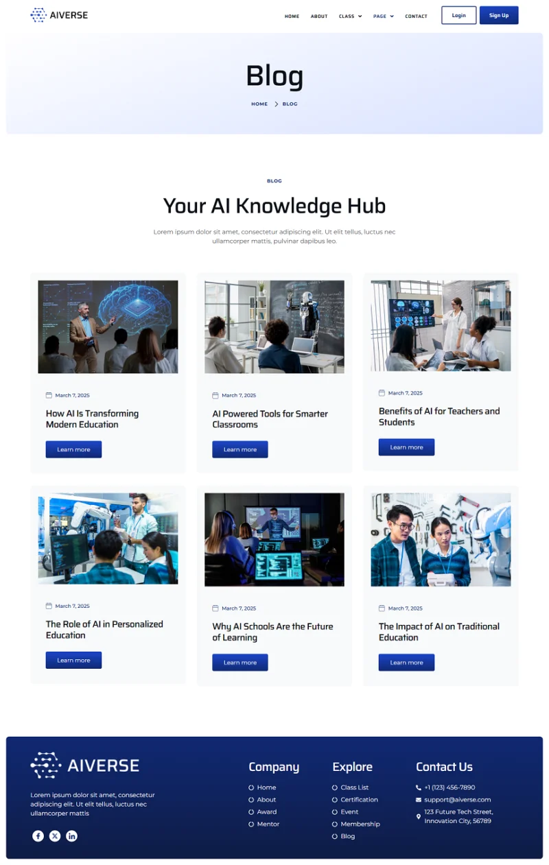 教育/培训 Elementor 模板博客页面预览