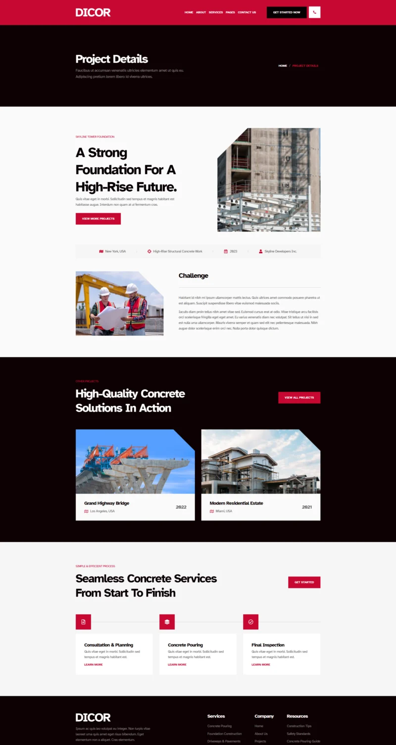 混凝土施工服务Elementor网站模板_一键导入快速建站插图4-WP资源海 工业/工厂 Elementor 模板项目详情预览