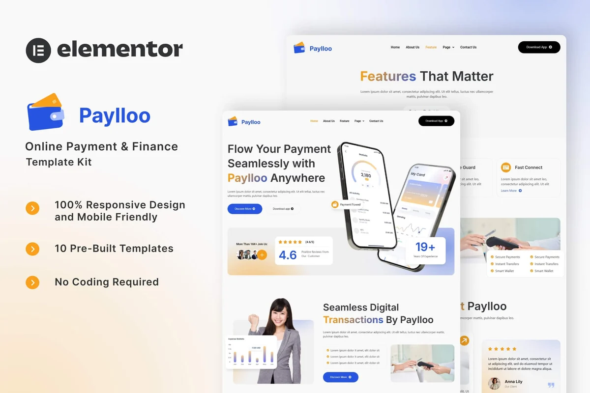 在线支付平台Elementor网站模板_一键导入快速建站插图-WP资源海 金融/投资 Elementor 网站模板封面