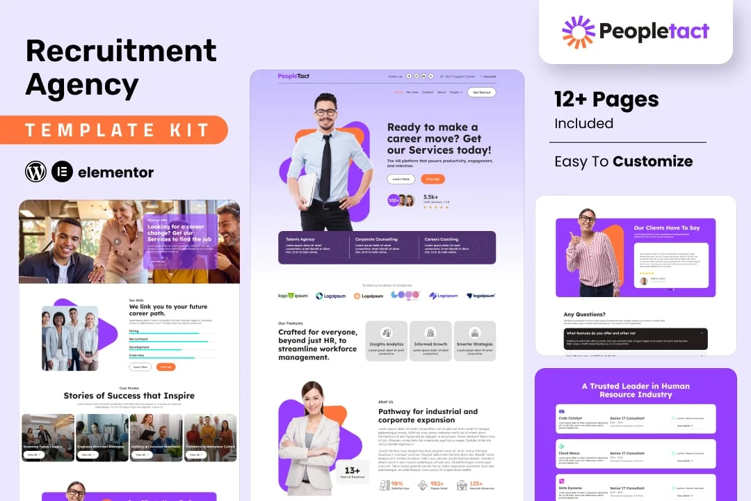 招聘猎头Elementor网站模板_一键导入快速建站插图-WP资源海 组织/机构 Elementor 网站模板封面