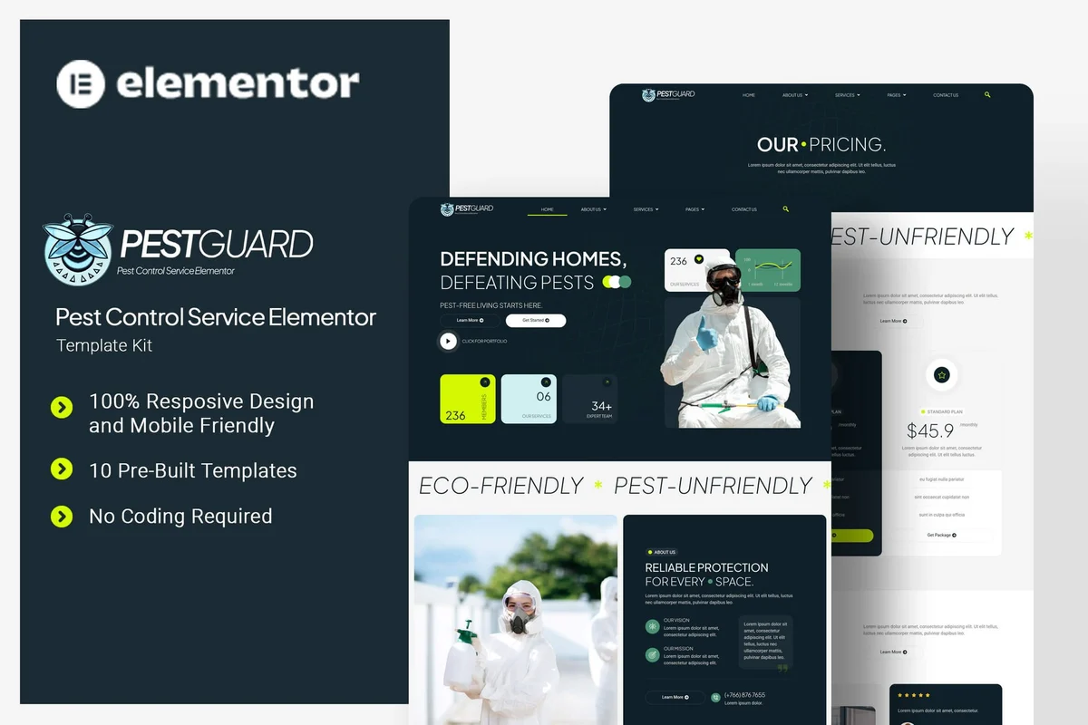 家庭害虫控制Elementor网站模板_一键导入快速建站插图-WP资源海 保洁 Elementor 网站模板封面