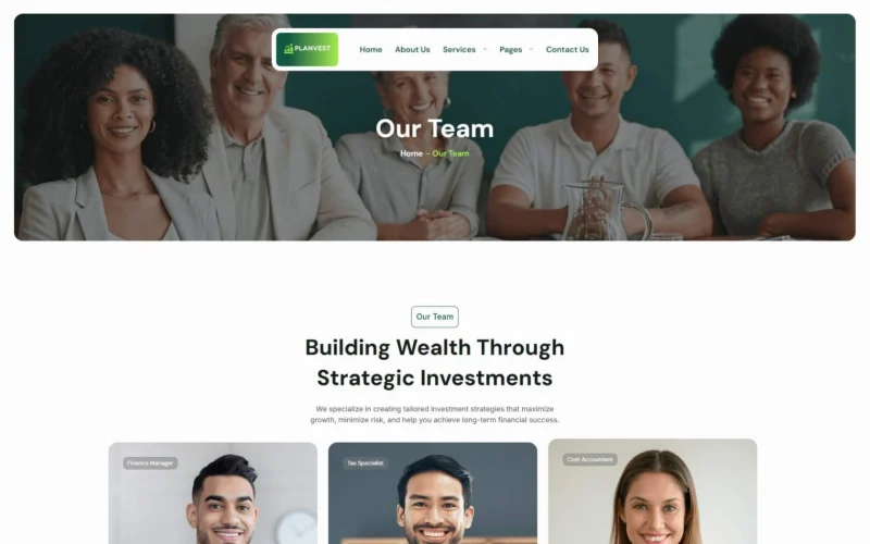 金融/投资 Elementor 模板团队页面预览