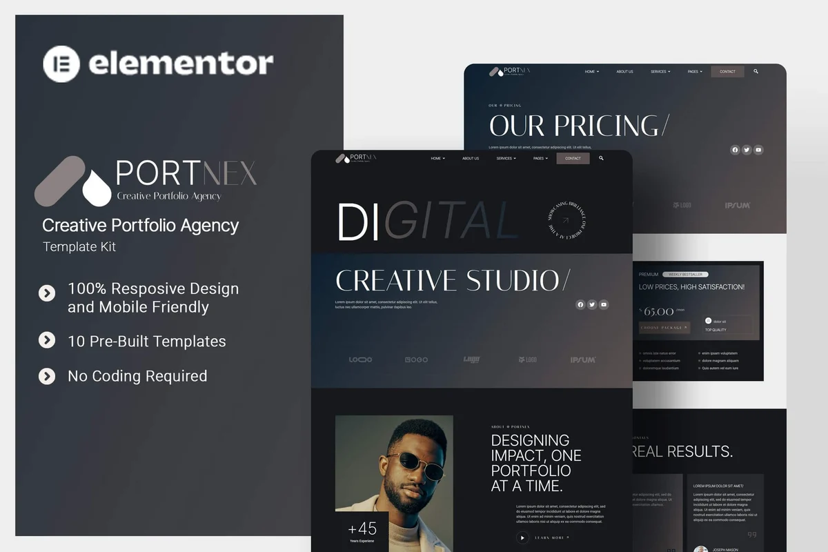 设计师作品集机构Elementor网站模板_一键导入快速建站插图-WP资源海 艺术/设计 Elementor 网站模板封面