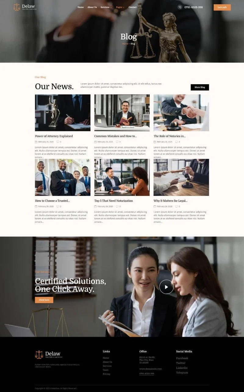 公证法律服务Elementor网站模板_一键导入快速建站插图2-WP资源海 政治/法律 Elementor 模板博客页面预览
