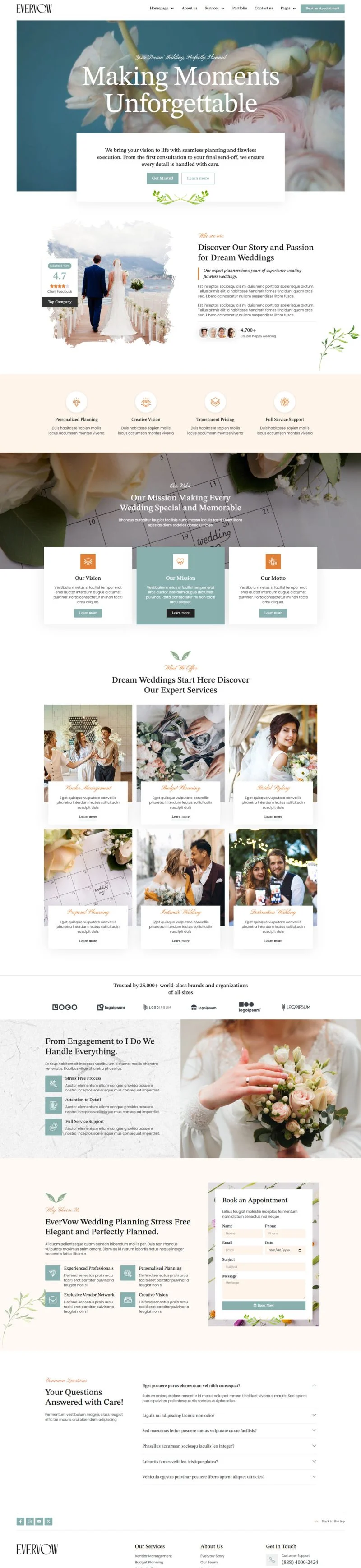 婚庆策划Elementor网站模板_一键导入快速建站插图2-WP资源海 婚礼/婚庆 Elementor 模板首页预览