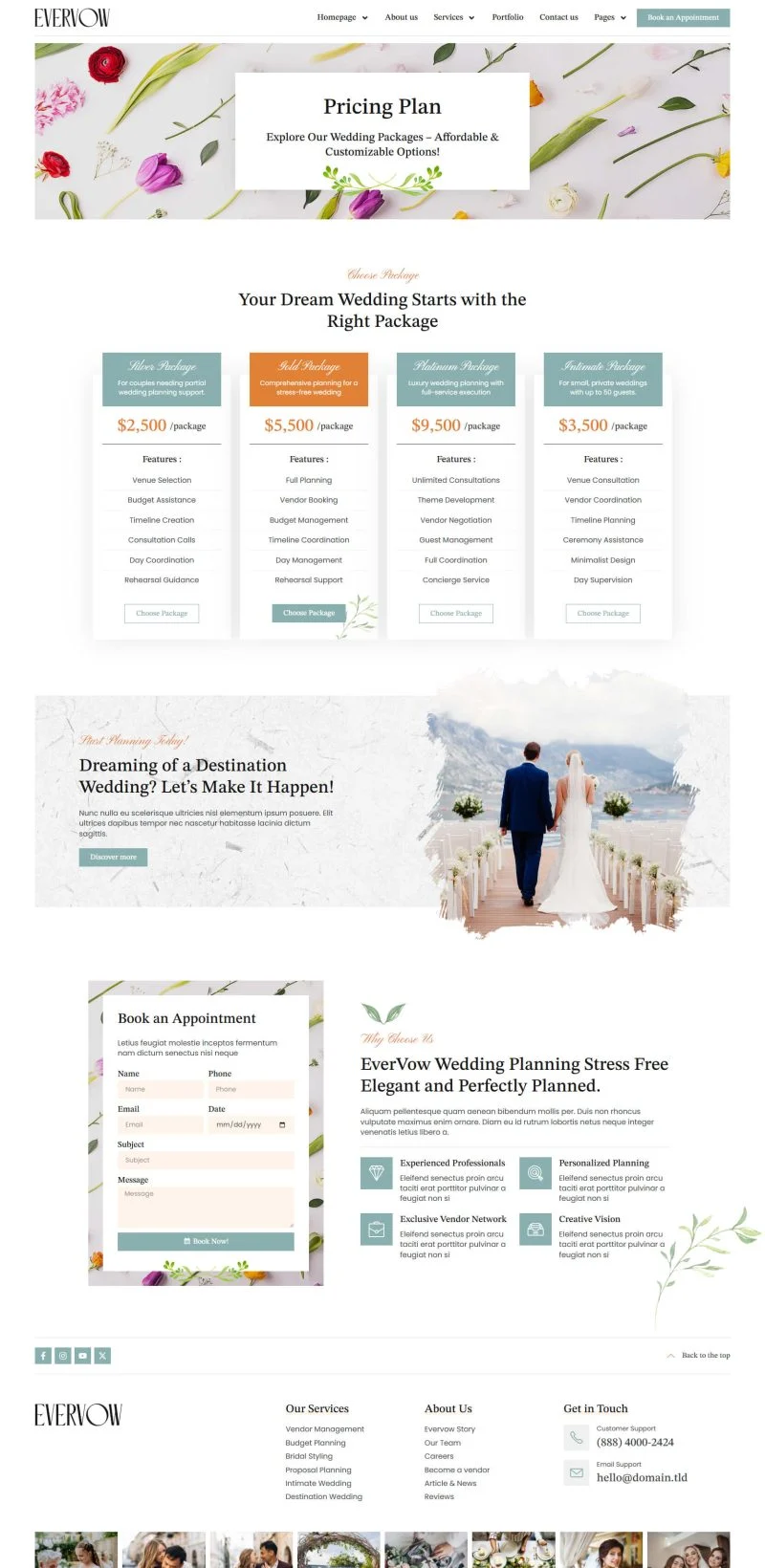婚庆策划Elementor网站模板_一键导入快速建站插图6-WP资源海 婚礼/婚庆 Elementor 模板价格页面预览