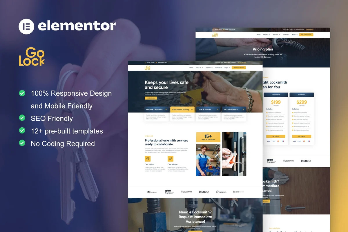锁具维修与开锁服务Elementor网站模板_一键导入快速建站插图-WP资源海 维修 Elementor 网站模板封面