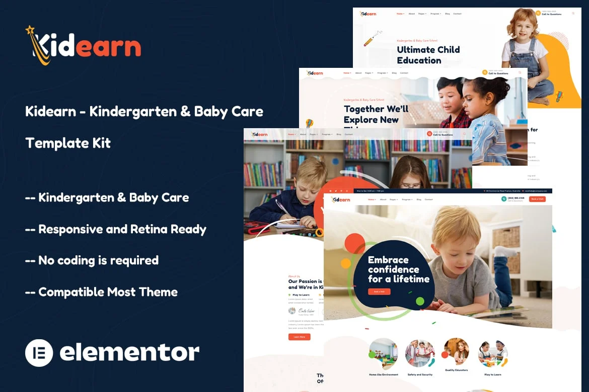 儿童托管Elementor网站模板_一键导入快速建站插图-WP资源海 学校 Elementor 网站模板封面
