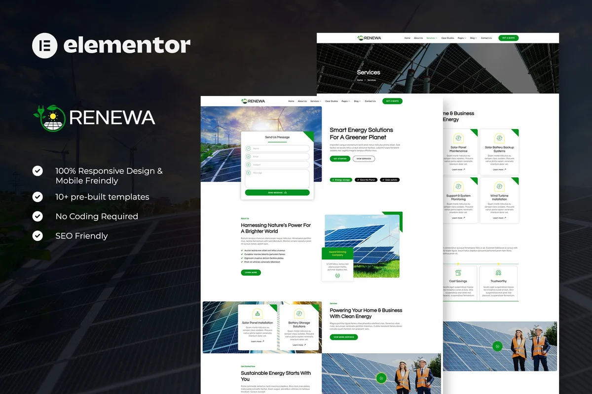太阳能供电Elementor网站模板_一键导入快速建站插图-WP资源海 工业/工厂 Elementor 网站模板封面