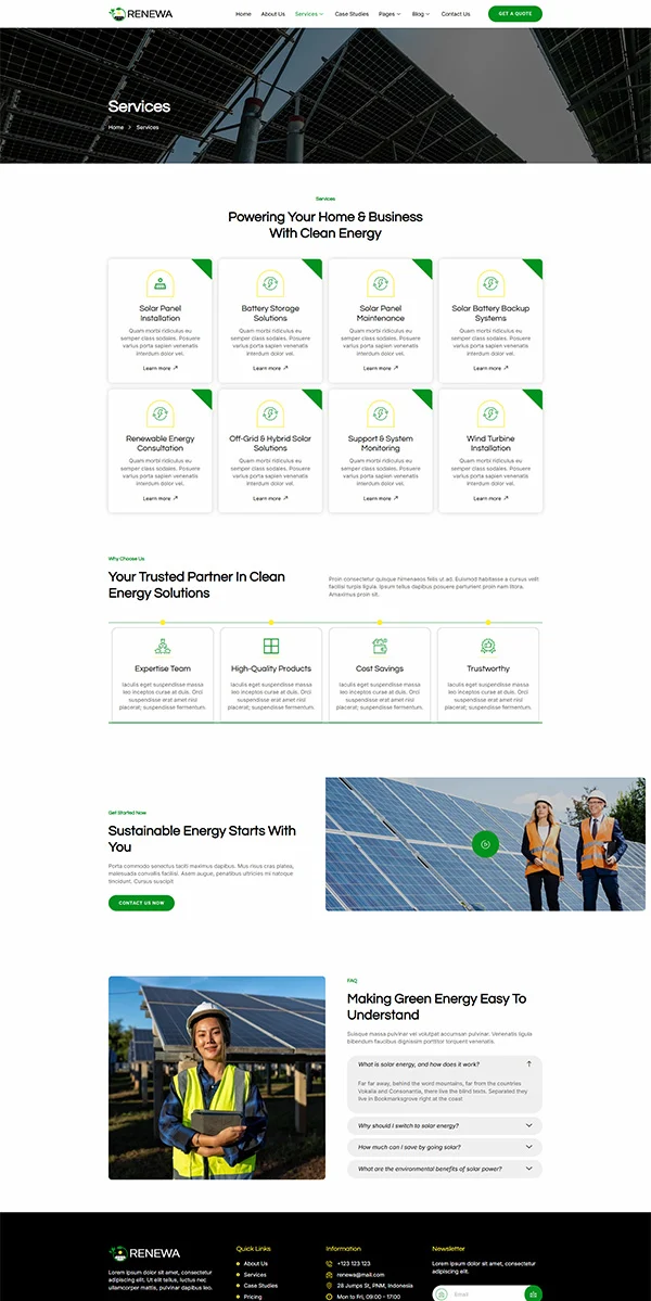 太阳能供电Elementor网站模板_一键导入快速建站插图2-WP资源海 工业/工厂 Elementor 模板服务页面预览