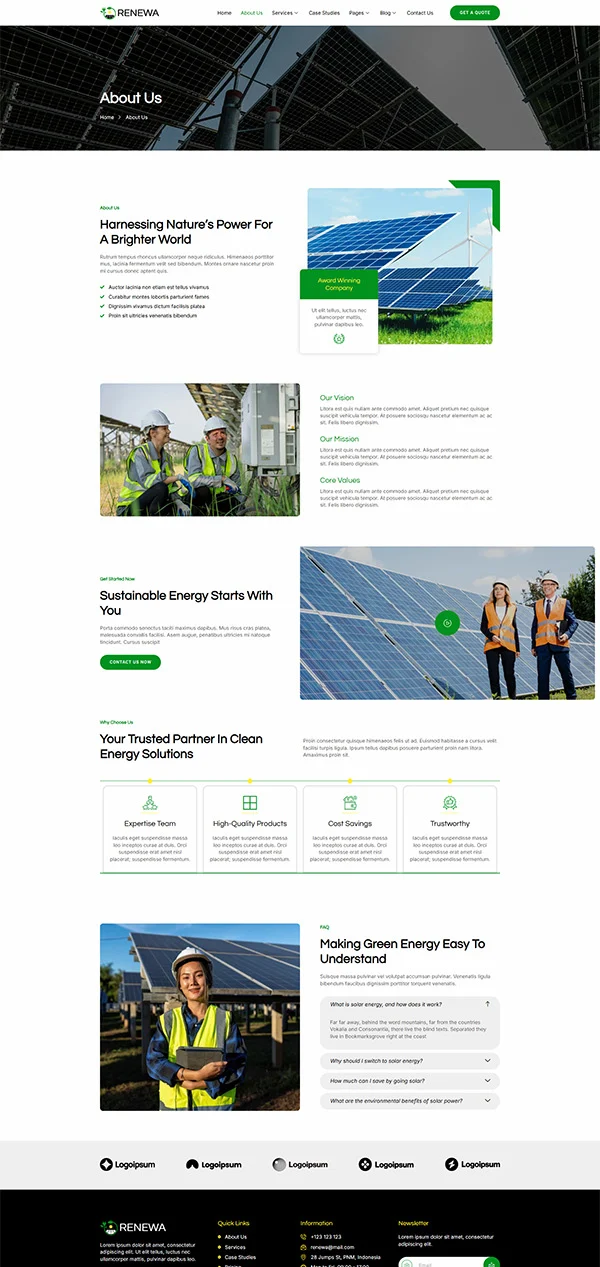太阳能供电Elementor网站模板_一键导入快速建站插图3-WP资源海 工业/工厂 Elementor 模板关于我们预览