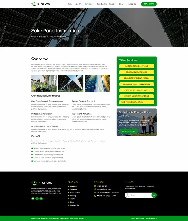太阳能供电Elementor网站模板_一键导入快速建站插图4-WP资源海 工业/工厂 Elementor 模板服务详情预览