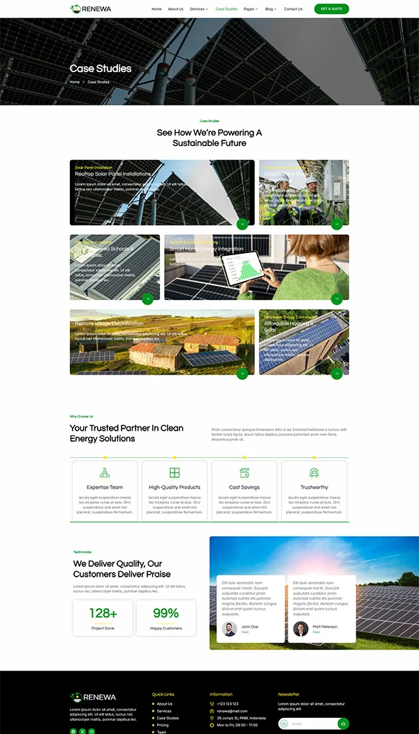 太阳能供电Elementor网站模板_一键导入快速建站插图5-WP资源海 工业/工厂 Elementor 模板案例页面预览