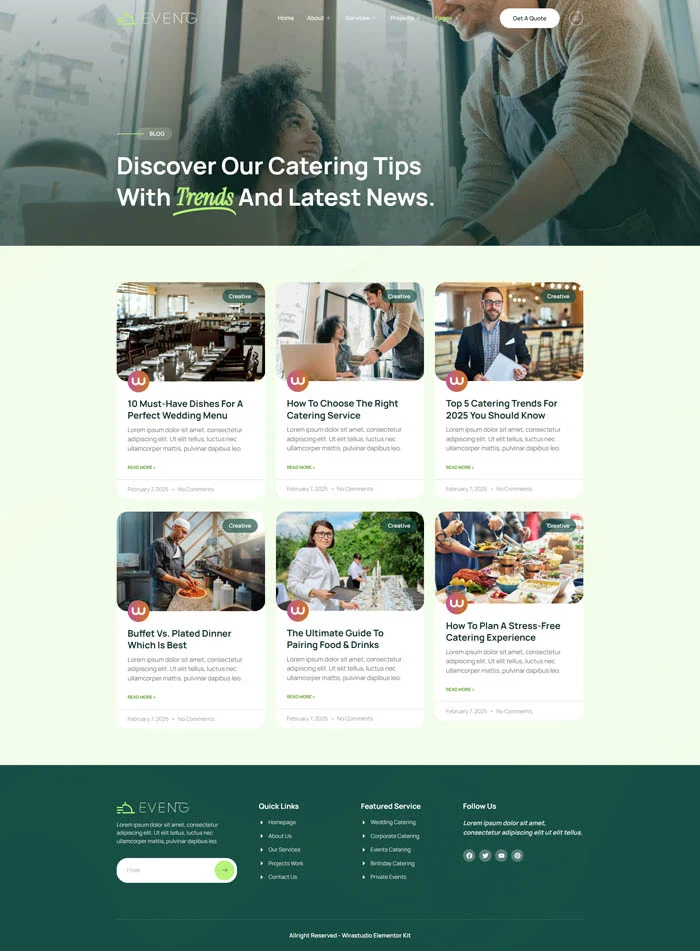 餐饮/食品 Elementor 模板博客页面预览