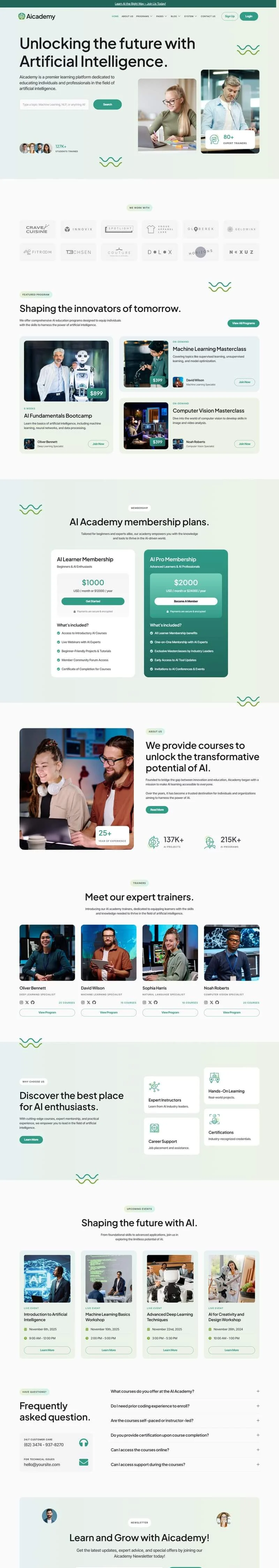 AI教育Elementor网站模板_一键导入快速建站插图1-WP资源海 AI Elementor 模板首页预览