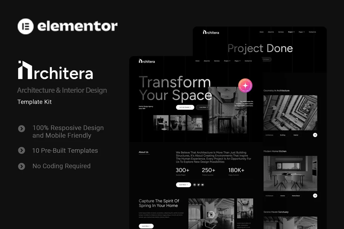 空间陈设设计Elementor网站模板_一键导入快速建站