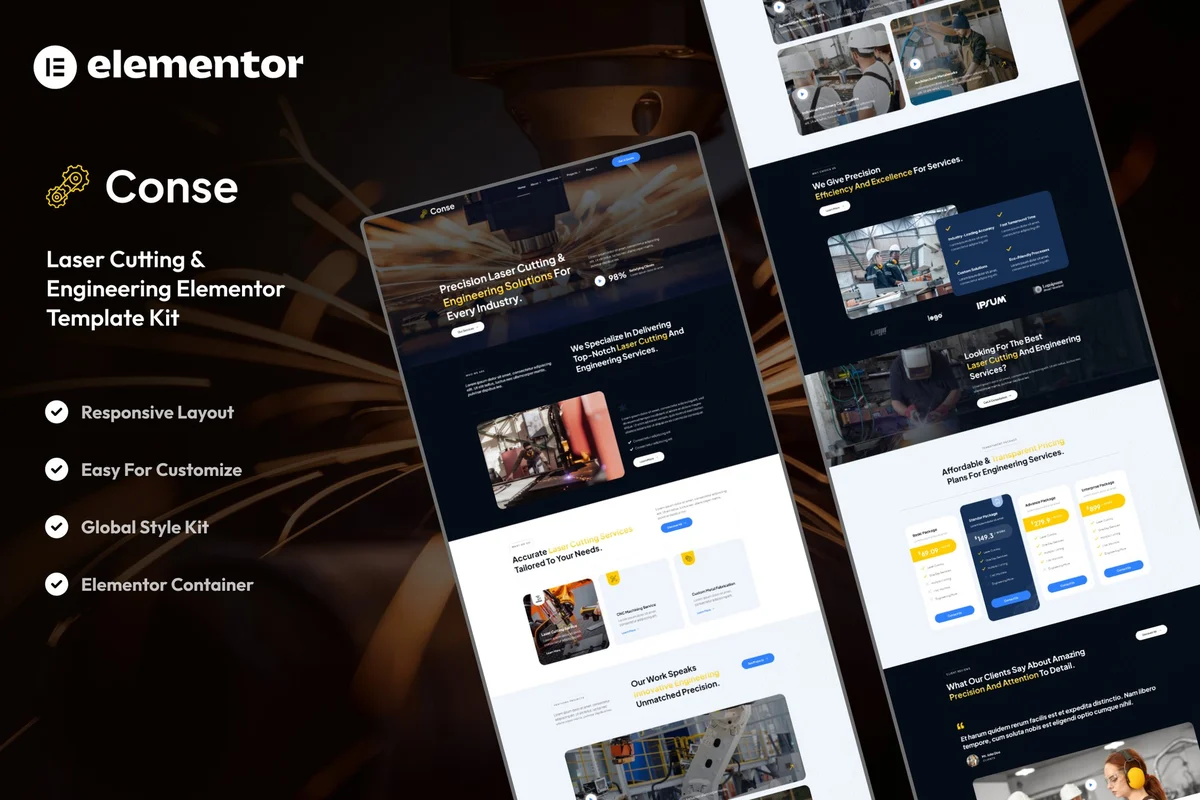 激光切割工程Elementor网站模板_一键导入快速建站