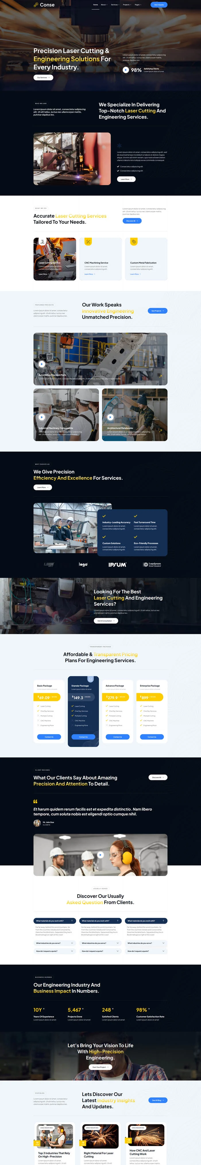 激光切割工程Elementor网站模板_一键导入快速建站插图1-WP资源海 工业/工厂 Elementor 模板首页预览