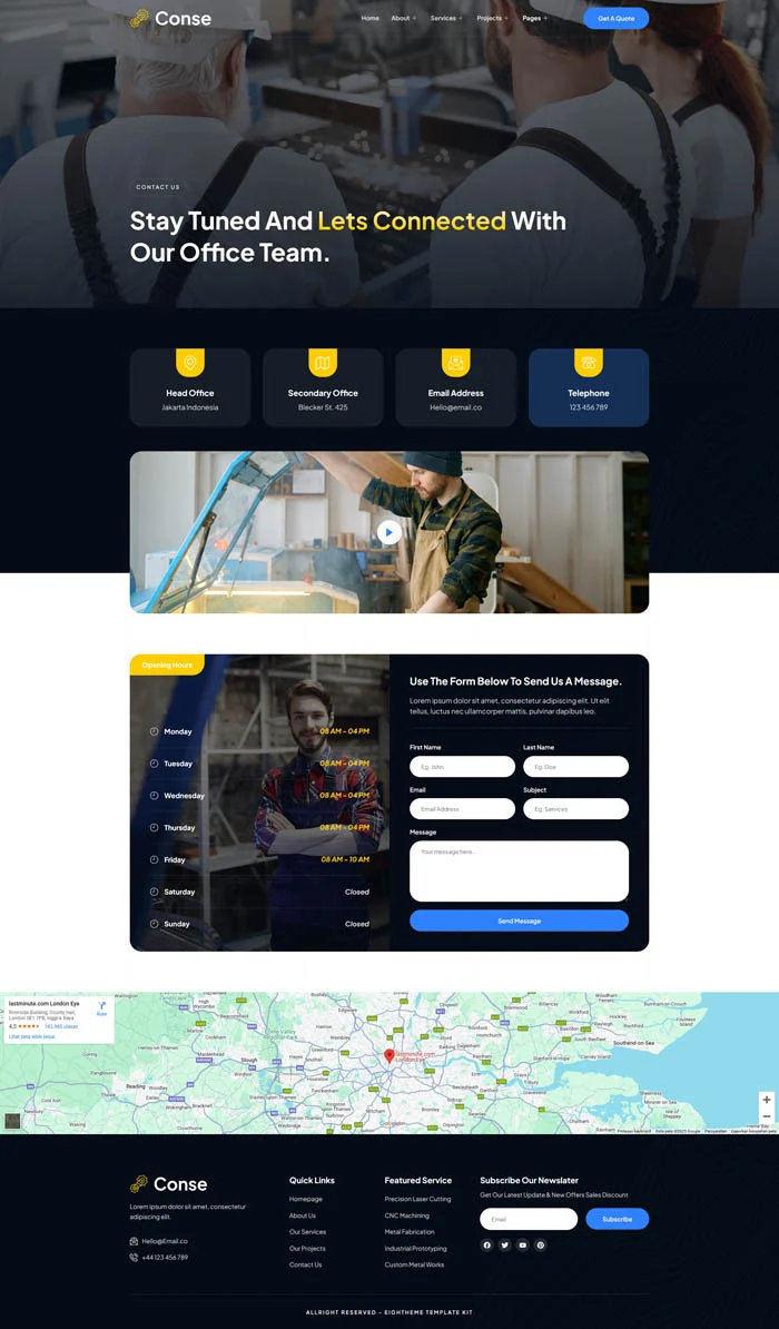 激光切割工程Elementor网站模板_一键导入快速建站插图4-WP资源海 工业/工厂 Elementor 模板联系页面预览