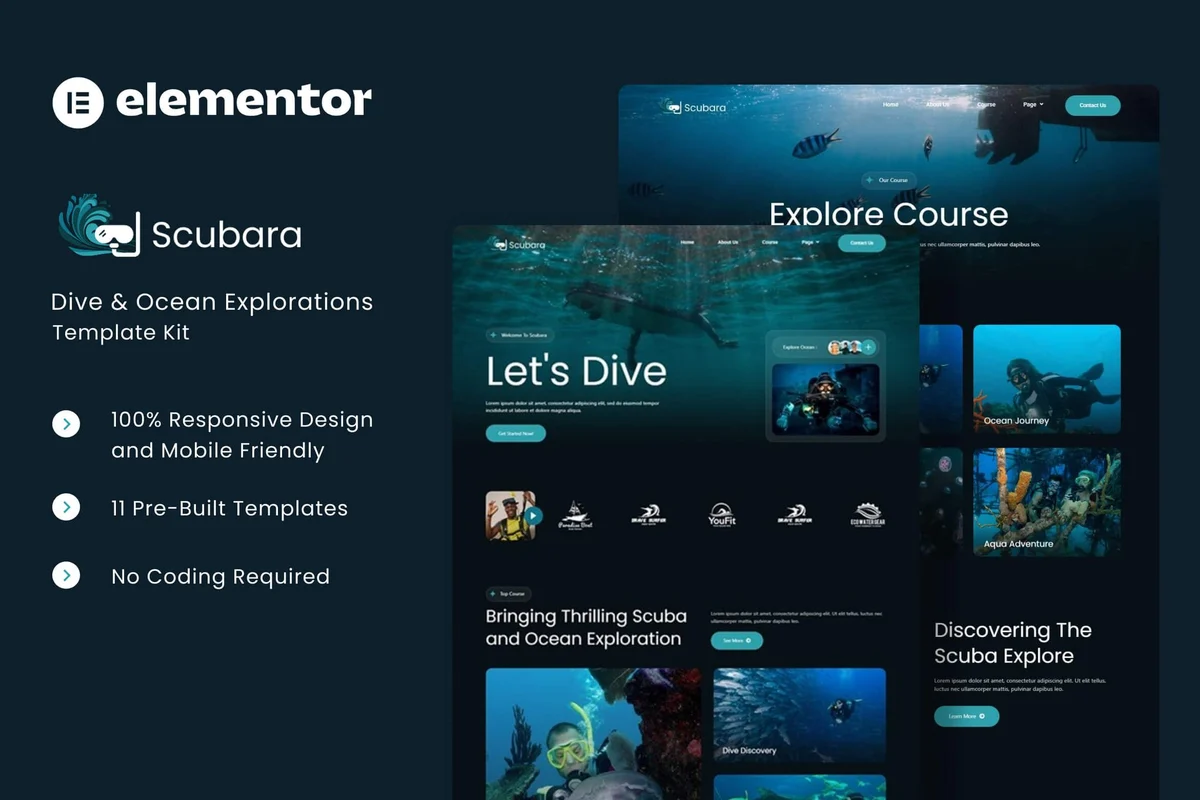 潜水课程培训Elementor网站模板_一键导入快速建站插图-WP资源海 户外/旅行 Elementor 网站模板封面