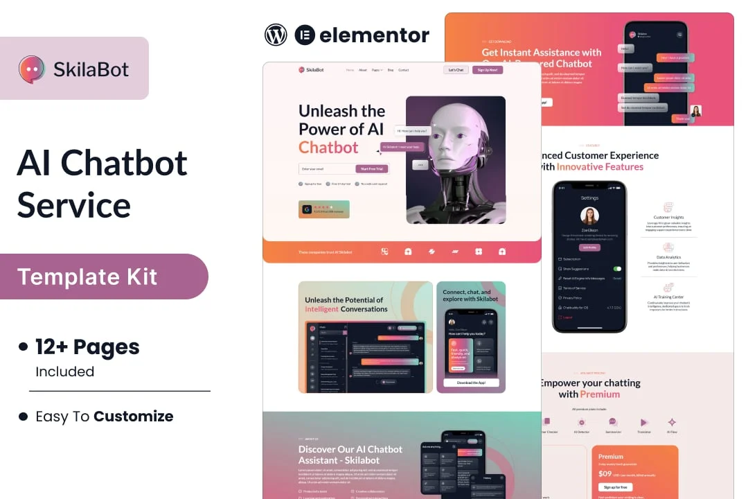 智能对话服务Elementor网站模板_一键导入快速建站插图-WP资源海 AI Elementor 网站模板封面