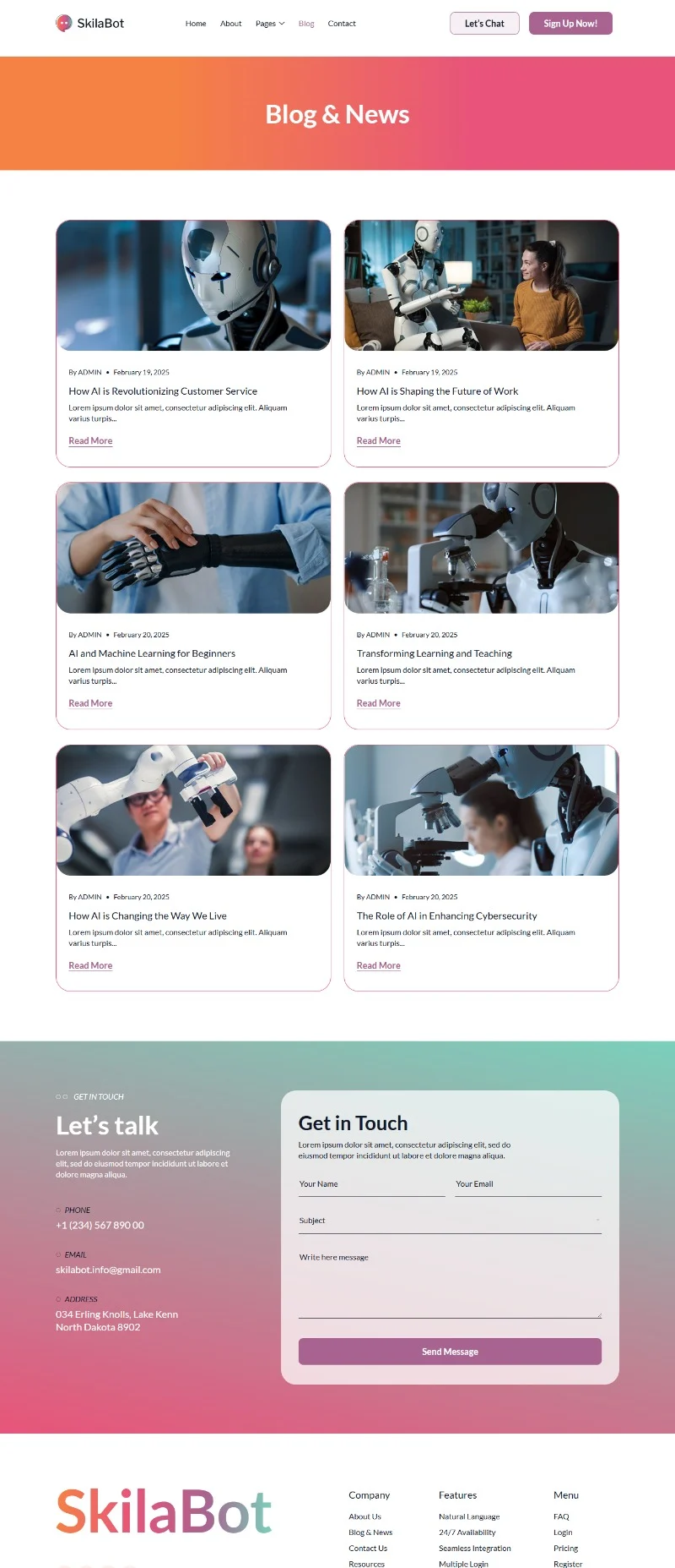 智能对话服务Elementor网站模板_一键导入快速建站插图3-WP资源海 AI Elementor 模板博客页面预览