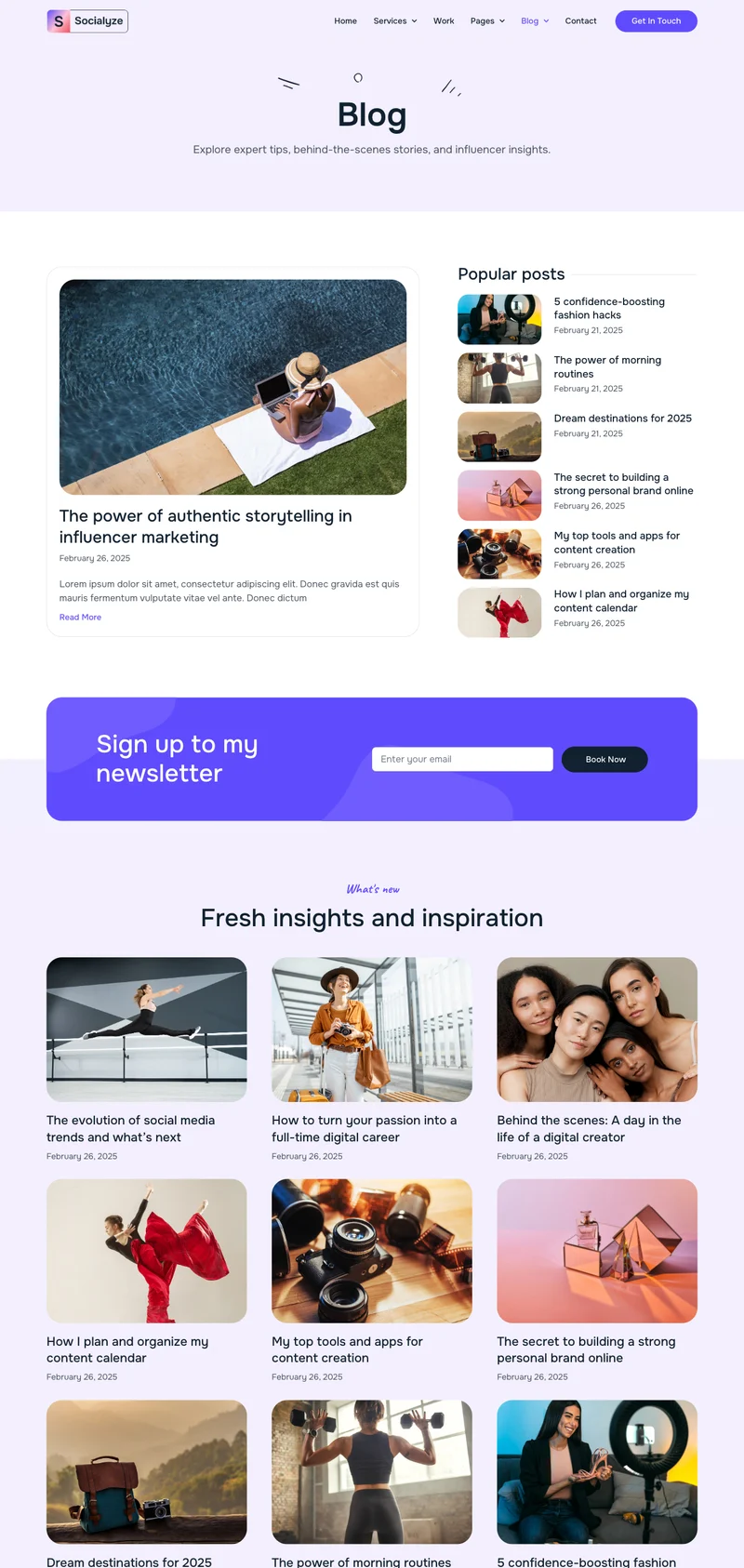 内容创作者合作Elementor网站模板_一键导入快速建站插图7-WP资源海 个人 Elementor 模板博客页面预览