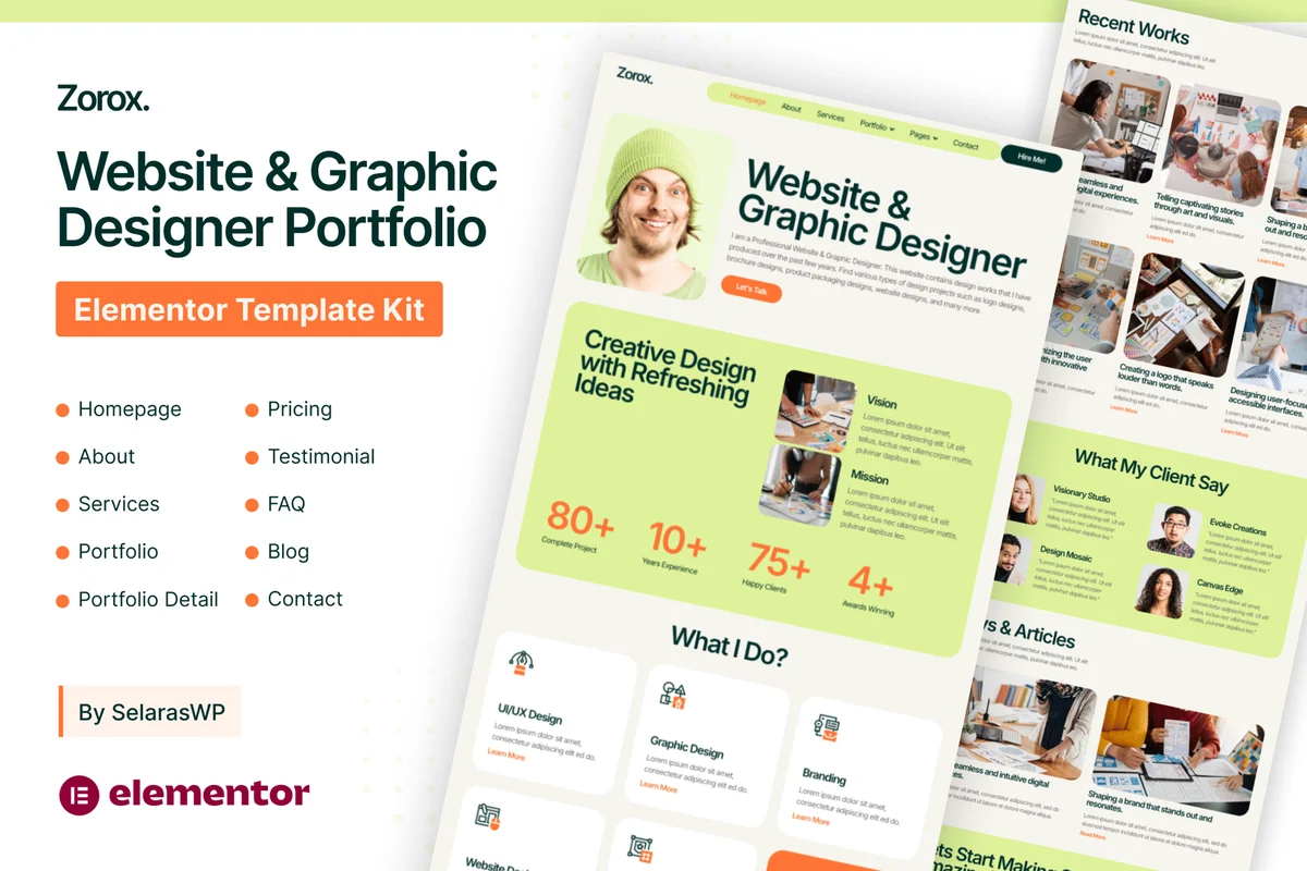 设计师个人简历Elementor网站模板_一键导入快速建站插图-WP资源海 个人 Elementor 网站模板封面