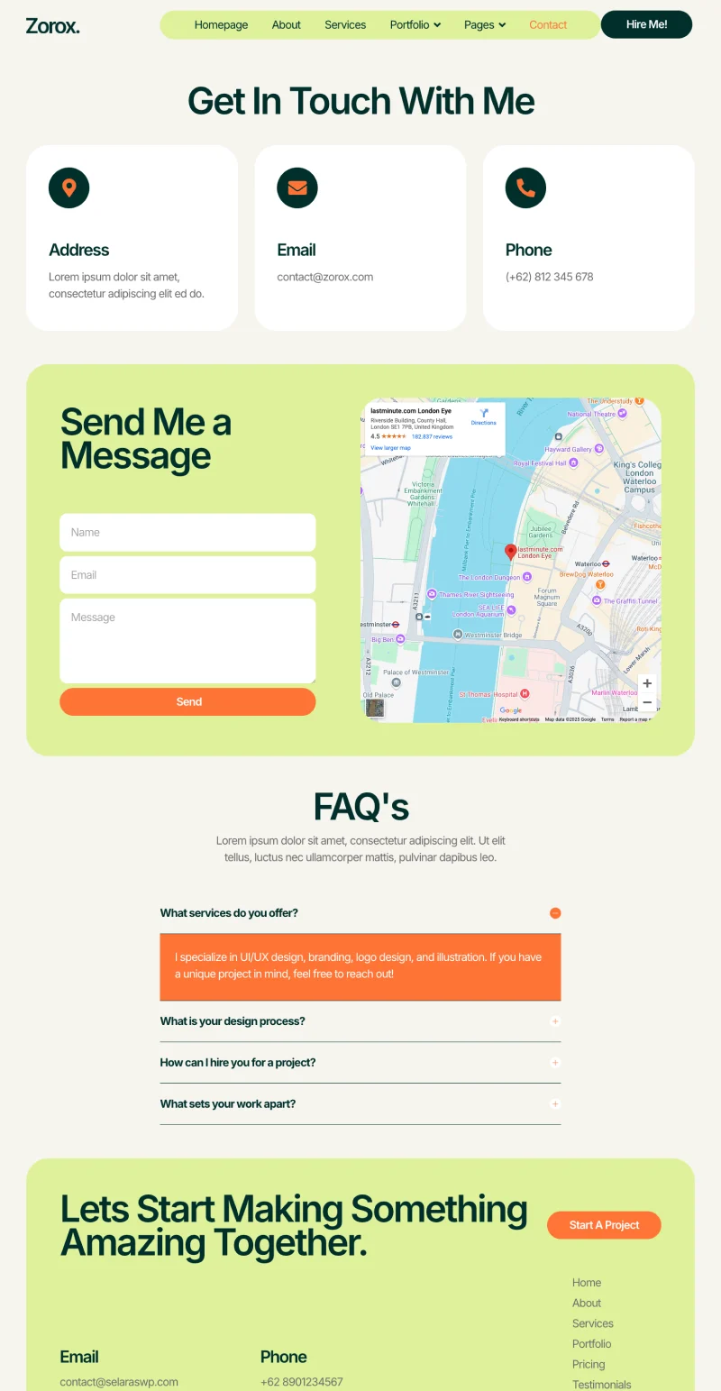 设计师个人简历Elementor网站模板_一键导入快速建站插图1-WP资源海 个人 Elementor 模板联系页面预览