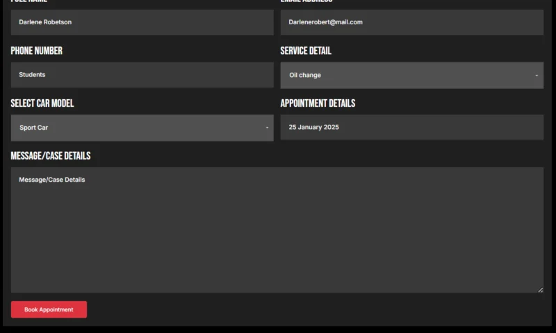 交通工具 Elementor 模板预约表单预览