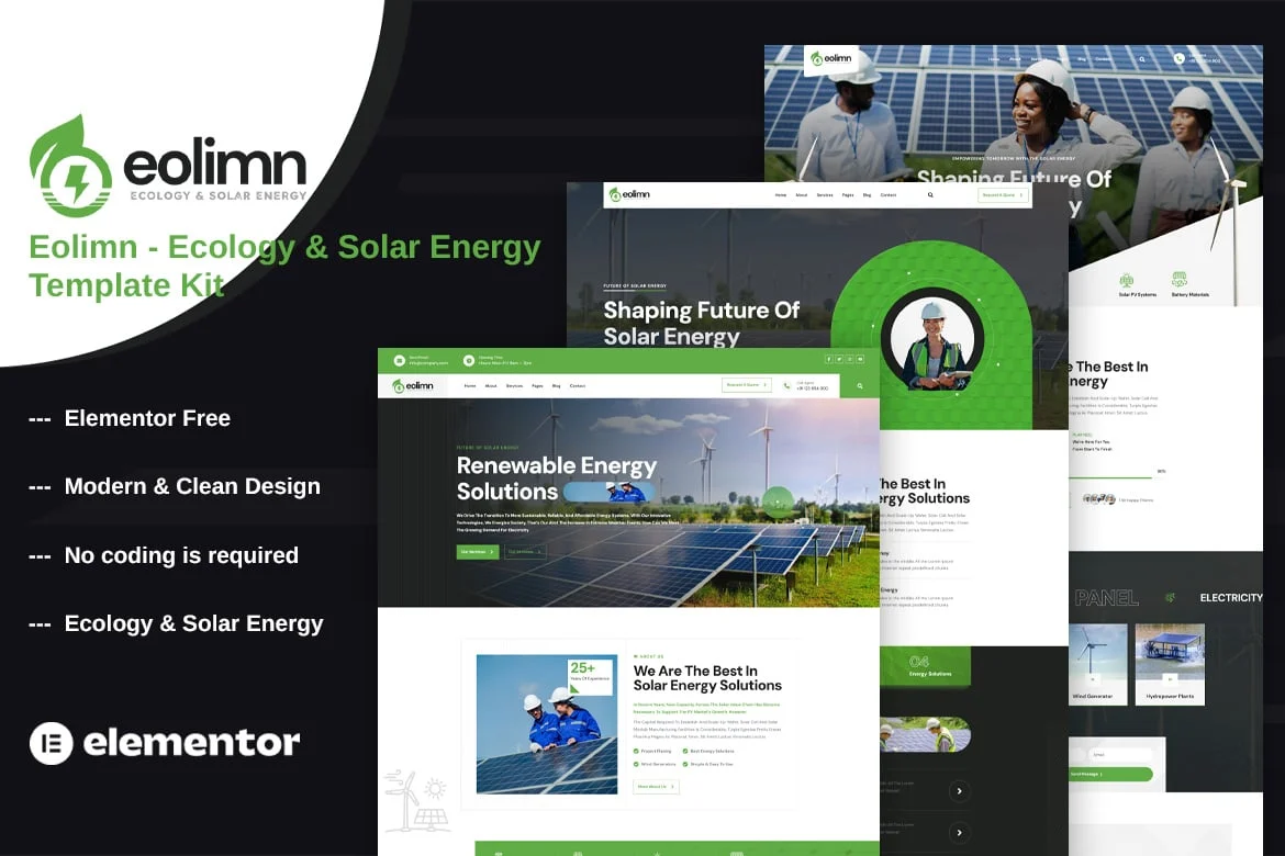 太阳能工程公司Elementor网站模板_一键导入快速建站插图-WP资源海 工业/工厂 Elementor 网站模板封面