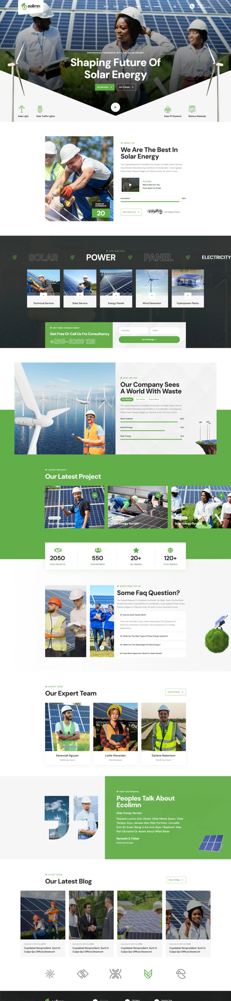 太阳能工程公司Elementor网站模板_一键导入快速建站插图3-WP资源海 工业/工厂 Elementor 模板首页预览