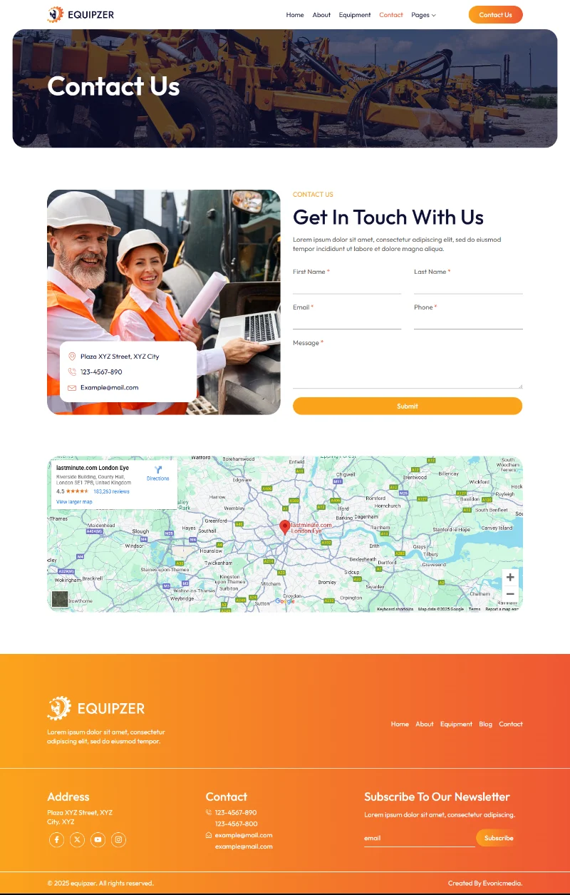 工业/工厂 Elementor 模板联系页面预览