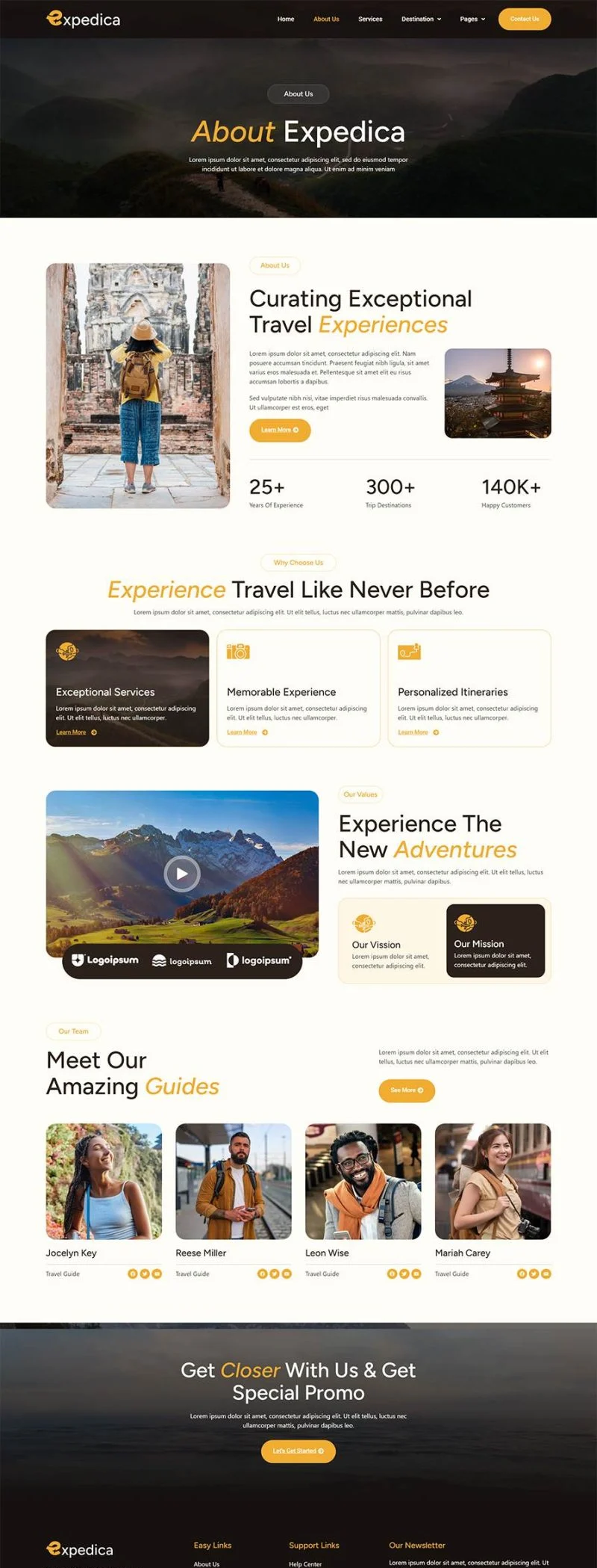 户外/旅行 Elementor 模板关于我们预览