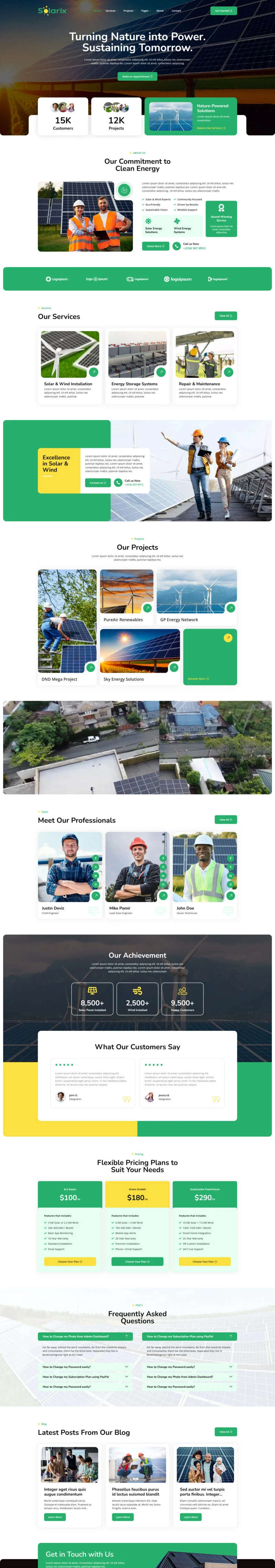 太阳能风能发电系统Elementor网站模板_一键导入快速建站插图1-WP资源海 工业/工厂 Elementor 模板首页预览