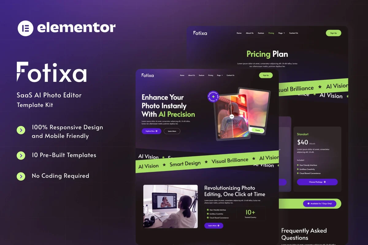 AI照片编辑应用Elementor网站模板_一键导入快速建站插图-WP资源海 AI Elementor 网站模板封面