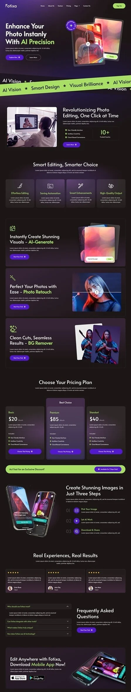 AI照片编辑应用Elementor网站模板_一键导入快速建站插图1-WP资源海 AI Elementor 模板首页预览