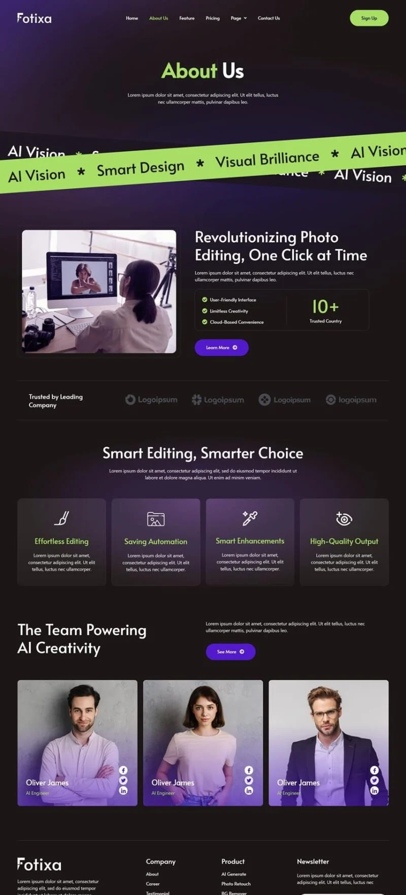 AI照片编辑应用Elementor网站模板_一键导入快速建站插图2-WP资源海 AI Elementor 模板关于我们预览